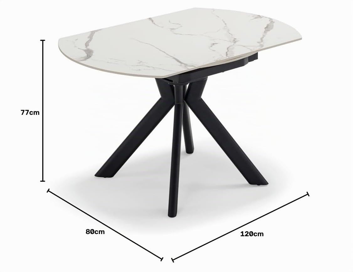 REDÒKASA Tavolo da pranzo ellittico allungabile 120x80 modello MAUI, con meccanismo di apertura automatico, design moderno per sala da pranzo, cucina e soggiorno (Marmo Calacatta Gold Lucido)