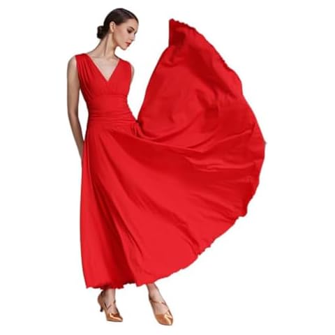 CHAGME Women Modern Waltz Tango Smooth Ballroom Dance Dress Standard Ballroom Dress Competition Modern Dress,Red,M, Medium Cover