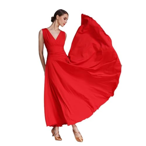 CHAGME Women Modern Waltz Tango Smooth Ballroom Dance Dress Standard Ballroom Dress Competition Modern Dress,Red,M, Medium