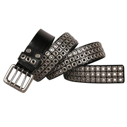 Ceinture cloutée style punk rock gothique en cuir véritable avec rivets en métal 3 rangs