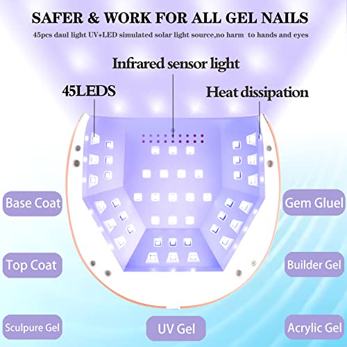 Uv Led Nail Lamp, 158W Fast Gel Nail Light For Gel Polish, Professional Curing With 45 Lamp Beads, Led Gel Uv Nail Dryer With 4 Timer Setting Auto Sensor For Fingernail And Toenail Home Salon Use #TOP1