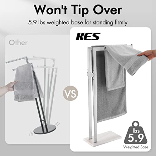 Kes Standing Towel Rack With Heavy Marble Base, Double L-Shape Towel Stand For Bathroom Floor, Modern Towel Drying Rack Sus304 Stainless Steel Brushed Finish, Bth227-2 #TOP2