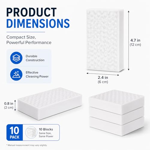 Image of Magic Eraser Cleaning Sponge for Walls, Kitchen & Bathroom - Multi-Surface EVA Foam Scrubber Removes Tough Stains, Marks & Dirt with Just Water | Non-Scratch Cleaning Pad (Pack of 10)