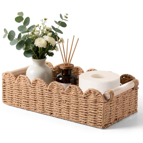 Bathroom Decor Farmhouse: Back of Toilet Basket - Bathroom Organizers and Storage for Bedroom Cottage Core Decor - Bathroom Accessories - Neutral Storage Wicker Basket for Home Decors Living Room