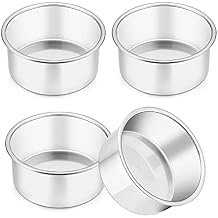 TeamFar 4 Inch Cake Pan Set of 4, Stainless Steel Mini Round Layer Cake Baking Pans Tins Set, For Baking Steaming Serving, Healthy & Sturdy, Mirror Finish & Dishwasher Safe