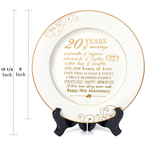 Urllinz 20Th Anniversaty Plate With 24K Gold Foil-20Th Anniversary Wedding Gifts For Wife,20 Year Anniversary Wedding Gifts Decorations For Couple Him Her Husband,Golden Porcelain Plate With Stand 9" #TOP6