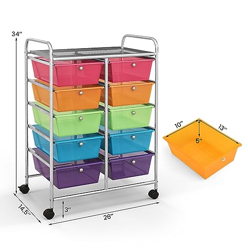 image for Giantex 10 Drawers Rolling Cart, Classroom Organizers, Storage Cart wi
