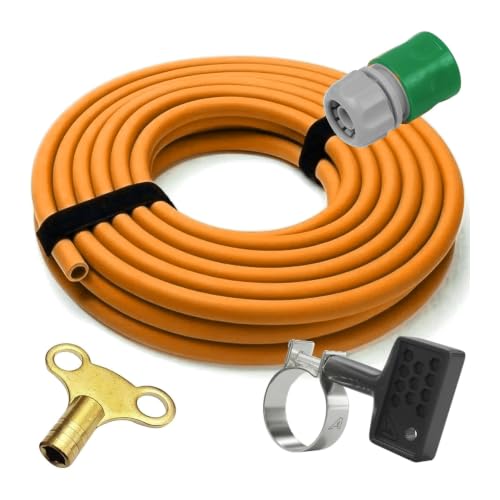 Image of Heating Drain Hose Kit 7m Orange 12mm, Bleed Key, Clip & Connector | Fits standard radiator valves | Flexible TPU | -20°C to +100°C | Velcro storage straps | Ideal for system flushing