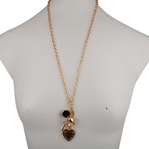 Lux Accessories Leopard Animal Print Key Lock Wing Heart Black Rose Charm Necklace #TOP1