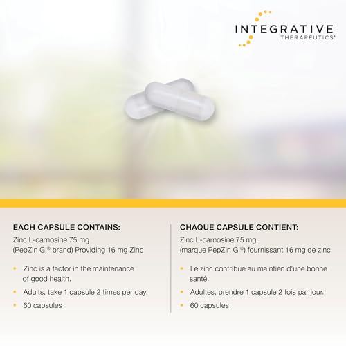 Integrative Therapeutics Zinc Carnosine – Premium Zinc Supplement – 75mg of Zinc Carnosine – Factor in the Maintenance of Good Health - PepZin GI – 60 Capsules by Integrative Therapeutics - Image 4