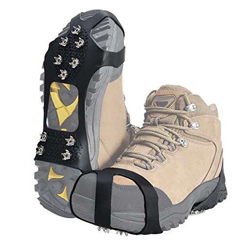 takyu 10 Spikes Crampons, Upgraded Stainless Steel Anti-Slip Microspikes, Ice Cleats for Hiking Shoes and Boots (Size L)