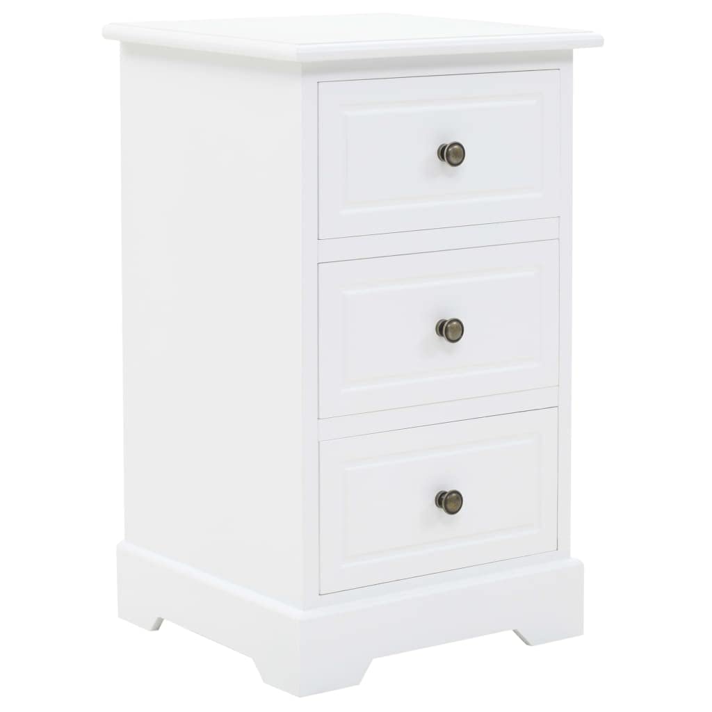 Table de chevet en MDF et pin blanc avec 3 tiroirs de rangement pour chambre de 59 cm