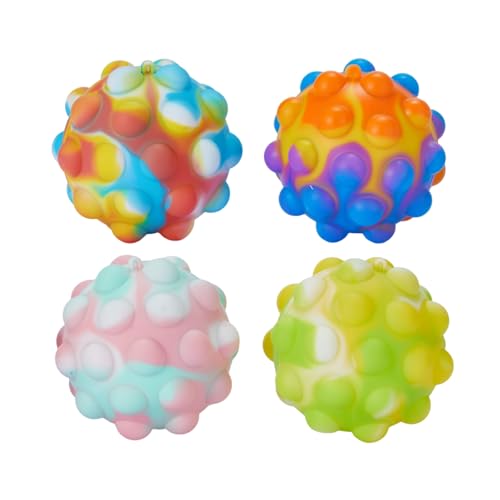 4 PCS 3D Stress Pop Ball, BPA Free Food Grade Silicone Squeeze Ball, Anti-Pressure Fidget Sensory Toy for Kids Adults Family Game Stress Relief (Multicolor)