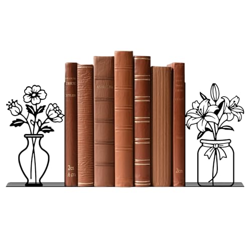 Image of TWINKLEMON 1 Pair Metal Bookends, Flowers Vase Shape Black Book Ends Quirky for Shelves, Creative Book Holder Rack, Books Organiser Stopper for Home Office Bookworms Bookshelf Accessories(Vase)