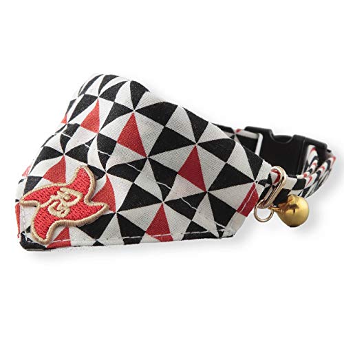 Necoichi Ninja Cat Bandana Collar (Black) with Bell Safety Breakaway Soft Lightweight for Cats Kitty Kitten Japanese Stylish Pattern, No.1 Seller in Japan