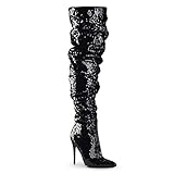  Pleaser COURTLY-3011 Damen Overknee Stiefel, Pailletten Schwarz, EU 39 (US 9)