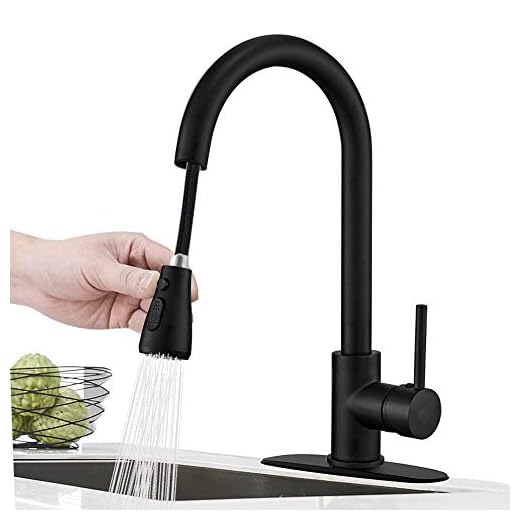 Hoimpro Commercial High-Arc Singel Handle Kitchen Sink Faucet With Pull Out Sprayer, Modern Rv kitchen Faucet With Pull Down Sprayer, 3 Function Touch on Water Faucet, Brass/Matte Black(1 or 3 Hole)。