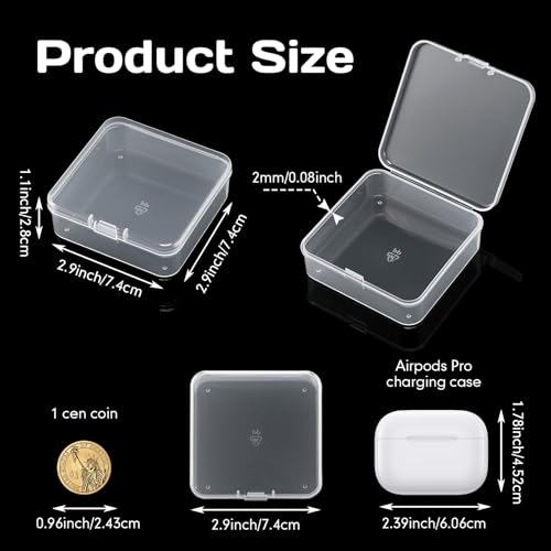 Image of SATINIOR 300 Packs Clear Small Plastic Containers 2.9 X 2.9 X 1 Inches Transparent Storage Box with Hinged Lid in Bulk for Jewelry Hardware Crafts Small Items