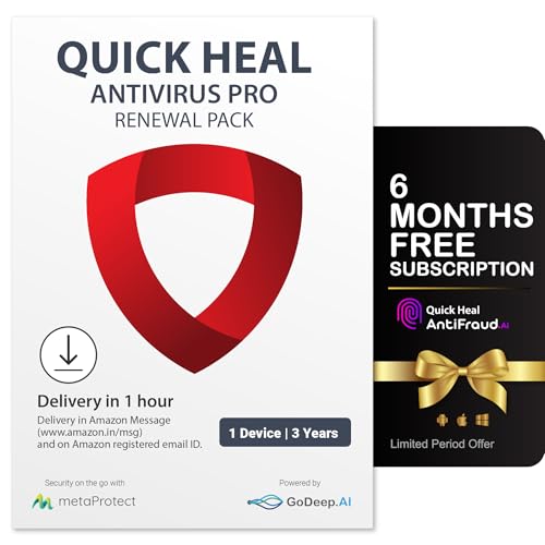 Quick Heal | Antivirus Pro – Renewal Pack | 1 user | 3 Years | Email Delivery in 1 Hour - no CD | Existing Quick Heal Single User AV Pro Subscription Needed + Get 6 month AntiFraud.AI Key for IOS and Android