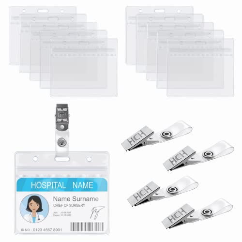 DERAYEE 20Pcs Porte Badge en PVC avec Clips ,Transparent et Étanche , pour Protege Carte d'Identité et Carte d'Étudiant etc Cover