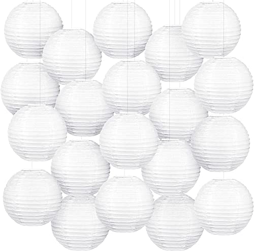MIVIDE 20pcs Lanterne Papier Blanc, 20cm Lampion Chinois, Boule Chinoise pour Décoration, Mariage, Anniversaire, Fête (Blanc)