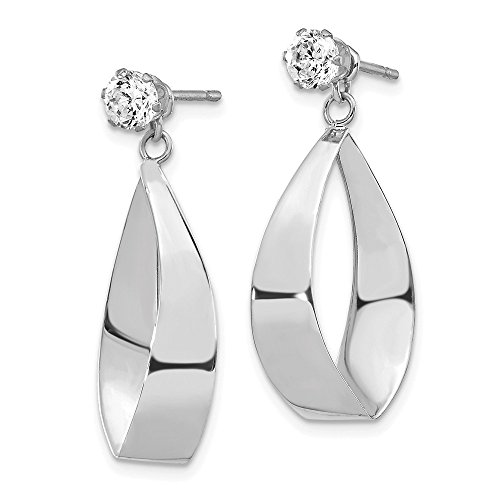 Solid 14K White Gold Polished Oval Dangle With Cz Cubic Zirconia Stud Earring Jackets (28Mm X 11Mm) #TOP1