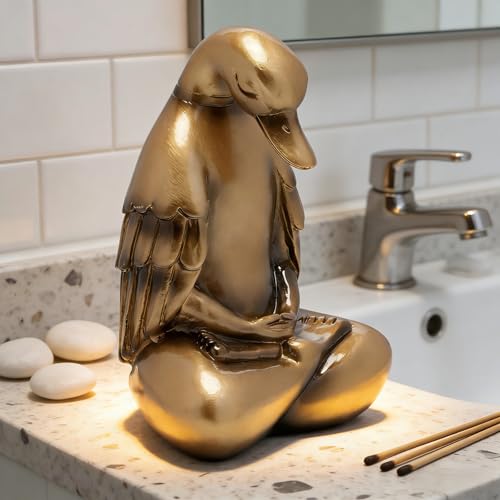 HOHIN Meditating Duck Figurine Gold Resin Zen Duck Statue for Home Indoor Decor Modern Desk Ornament for Living Room Bedroom Office Desktop Cabinet & Coffee Bar