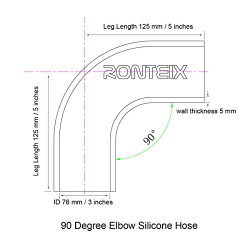 Ronteix Universal 4-Ply High Performance Id 3 Inch 90 Degree Elbow Coupler Silicone Hose (3''(76Mm), Blue) #TOP1