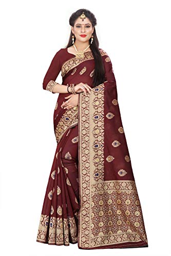 Indian Wedding Traditional Wear Saree and Blouse Piece pari 66 (Maroon)