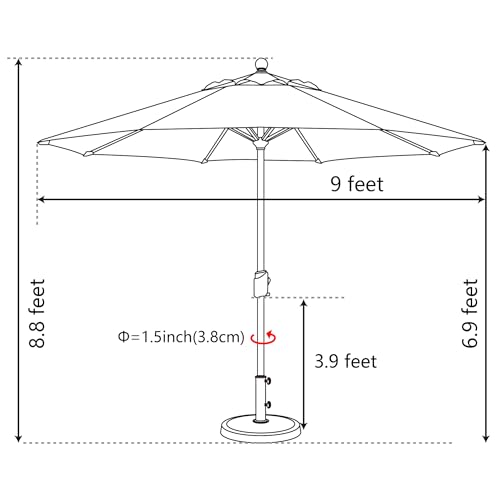 EliteShade USA 10-Year-Non-Fading 9Ft Market Patio Umbrella, UPF 50+ UV Protection Performance Sun Umbrella, Heavy Duty Commercial Grade Outdoor Table Umbrella with Crank & Tilt, Windproof Vented Top for Garden, Pool, Deck and Outdoor Playsets, Taupe by EliteShade - Used condition - Image 6