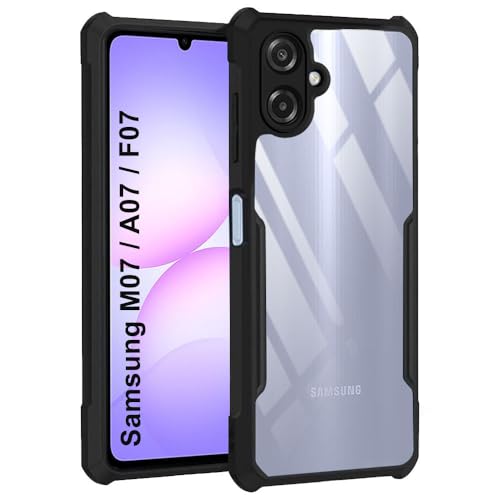 Image of TheGiftKart Shockproof Crystal Clear Back Cover Case for Samsung Galaxy M07 / F07 | 360 Degree Protection | Protective Design | Transparent Cover Case for Samsung M07 / F07 (PC & TPU, Black Bumper)