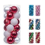 Teresa's Collections 24ct 40mm Traditional Red and White Shatterproof Christmas Ball Ornaments Decoration,Themed with Tree Skirt(Not Included)
