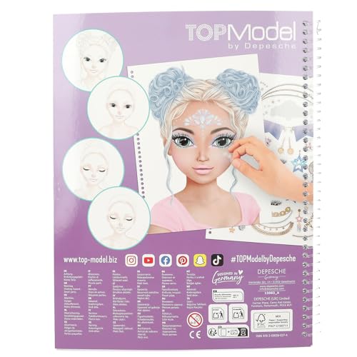 Depesche 13983 Create Your TOPModel Make Up - Malbuch mit 20 vorgedruckten Seiten zum Gestalten von Make Up Looks, inkl. 2 Seiten Sticker