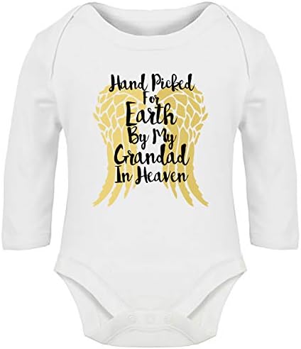 "Hand Picked For Earth By My Grandad In Heaven" Baby Vest - 100% Cotton Bodysuit (3-6 Months, White)