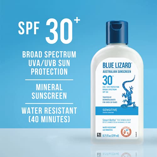 Blue Lizard Sensitive Mineral Sunscreen With Zinc Oxide, Spf 30+, Water Resistant, Uva/Uvb Protection With Smart Bottle Technology - Fragrance Free, 8.75 Oz. #TOP1
