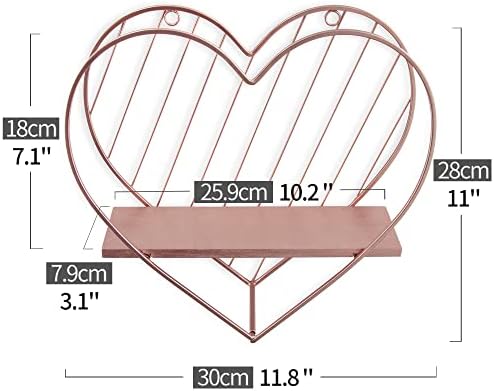 SUMGAR Floating Shelves Rose Gold Heart Shelf for Wall Mounted Pink Bathroom Bedroom Living Room Decorative Organiser Display & Storage Unit