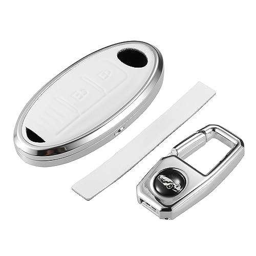 Coque de clé Nissan Serena en simili cuir et métal élégant blanc avec porte-clés