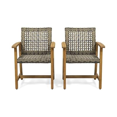 Great Deal Furniture Clementine Outdoor Acacia Wood and Wicker Dining Chair (Set of 2), Natural and Gray 41oNcuTI aL. SS400