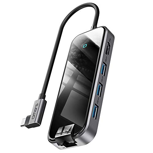 Omars USB C hub Eclipse 6 ports, USB-C Digital AV Multiport Adapter and Charger with USB-C to HDMI, 3x USB 3.1, USB-C, gigabit Ethernet