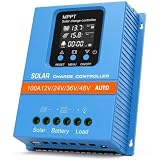 Solar Charge Controller 100A 12V 24V 36V 48V Intelligent Recognition LCD Display Battery Intelligent Regulator Maximum 100V Input Dual USB for Lead Acid/Lithium Battery (SA100A)