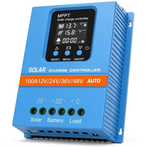 Image of Solar Charge Controller 100A 12V 24V 36V 48V Intelligent Recognition LCD Display Battery Intelligent Regulator Maximum 100V Input Dual USB for Lead Acid/Lithium Battery (SA100A)