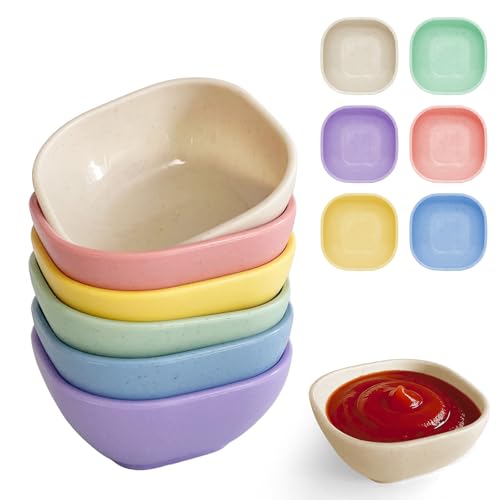 SHECIPIN 6 Pack Small Plastic Bowls 4.5 OZ Unbreakable Wheat Straw Dipping Bowlsplastic ramekins Assorted Colors Dipping Sauce Cups dip cups Dessert Ketchup
