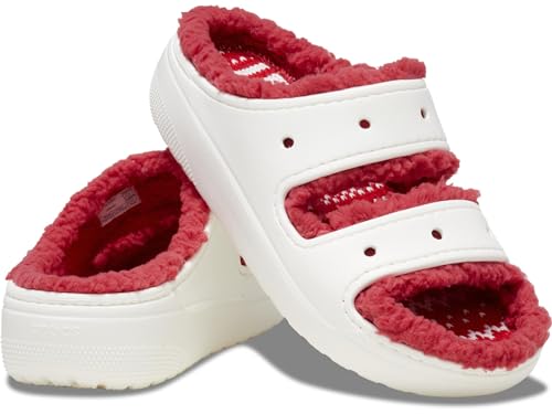 Image of Crocs Unisex-Adult Classic Cozzzy Holiday Platform Sandals | Fuzzy Slippers, Holiday Sweater Print, 9 Men/11 Women
