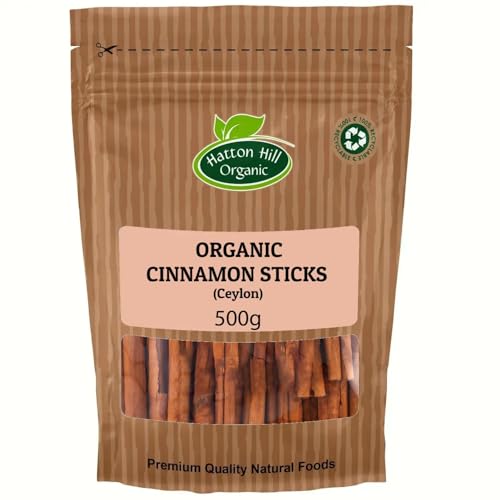 Organic Ceylon Cinnamon Sticks 500g by Hatton Hill Organic | Delicate Sweet Flavour, Perfect for Baking, Teas & Savoury Dishes, 100% Natural
