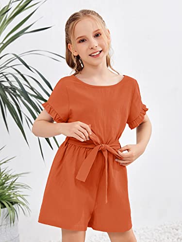 Kingdenergy Kids Girls Summer Rompers Crew Neck Ruffle Short Sleeve Keyhole Belted Shorts One Peice Jumpsuits #TOP4