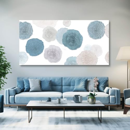 Image of VAYIMDH Canvas Art Light Blue Pictures Wall Decor Grey and Blue Abstract Floral Wall Art Minimalist Poster for Living Room 29 inchx 58 inch Office Aesthetic