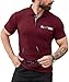 geeksport Poloshirt Herren Kurzarm Golf Polo mit Tasche Kontrastfarbe Sommer Atmungsaktive T-Shirt Business Elegant Polohemd für Männer(Weinrot XL)