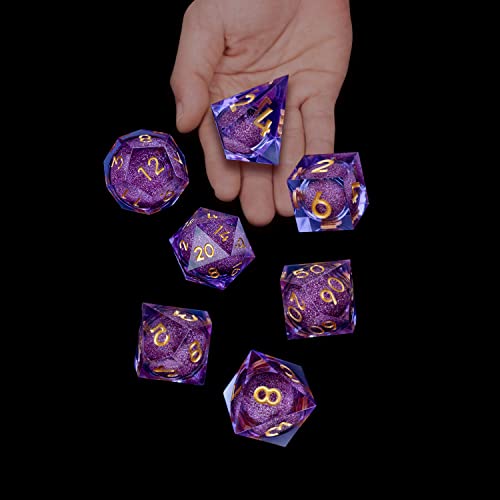 Aruohha Dnd Quicksand Dice, 7Pcs Resin Sharp Edged Dice Set For Dungeons And Dragons, Handmade Rpg Dice Set, Translucent Polyhedral D&D Dice, Role Playing Dice Set D20 D12 D10 D8 D6 D4 With Gift Box #TOP4