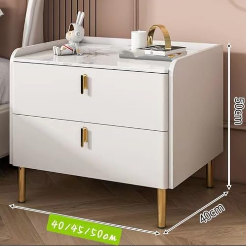 ベッドサイドテーブル、ナイトテーブル、40/45/50cm、引き出し 2 つ付き、 高級 レザー おしゃれ 北欧 大理石天板 引き出し 大容量 収納 コンパクト ベッド 化粧台 モダン 多機能 リビング 寝室 組立簡単 (ライトグレー,40*40*50cm)