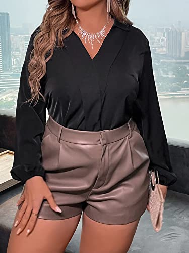 top feminino tamanho grande Mais Blusas Manga da lanterna Sólido (Color : Preto, Size : 4XL)